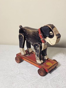 Vintage Frantz Manufacturing Co. Articulated Wooden Pull Toy Dog