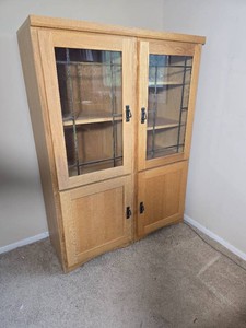 Mission Style Oak Leaded Glass Display Cabinet