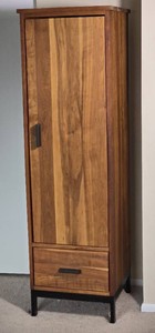 Modern Walnut Tone Tall Storage Cabinet with Drawer