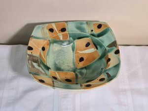 Signed Mid Century Studio Pottery Abstract Serving Bowl
