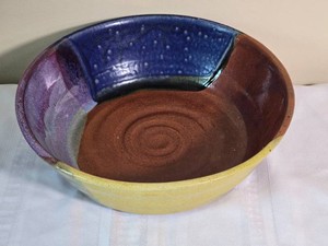 Signed Modern Studio Pottery Multicolor Serving Bowl