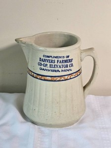 Vintage Red Wing Stoneware Danvers Farmers Co-op Advertising Pitcher