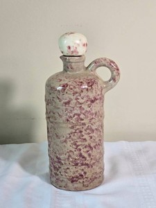 Vintage Burgundy Spongeware Stoneware Jug with Stopper - Hawk Liquor