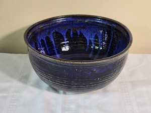 Signed Cobalt Blue Studio Pottery Serving Bowl