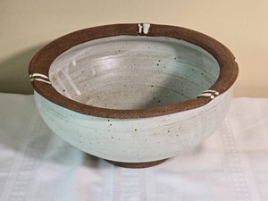 Signed Contemporary Studio Pottery Bowl with Exposed Clay Rim