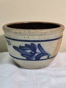 Vintage Rowe Pottery Works Cobalt Decorated Stoneware Crock