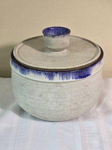 Artisan Studio Pottery Lidded Storage Jar with Cobalt Accents