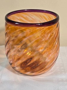 Vibrant Orange & Amethyst Swirled Art Glass Vessel