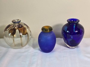 Colorful Contemporary Studio Art Glass Vase Trio