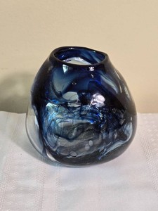 Sculptural Deep Blue Handblown Studio Art Glass Vase