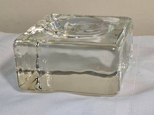 Heavy Clear Art Glass Square Ashtray