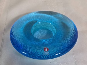 Iittala Finland Blue Textured Glass Candle Holder