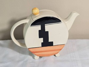 Hand Painted English Art Deco Style Ceramic Teapot