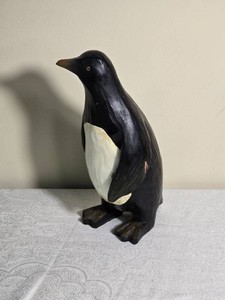Vintage Hand Carved Wooden Penguin Sculpture
