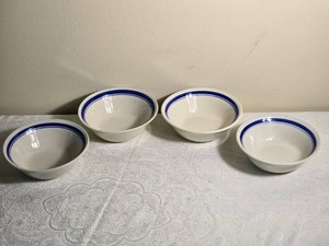 Vintage Blue Stripe Stoneware Bowl Set of Four