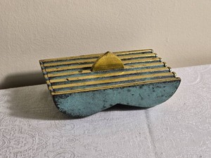 Modern Blue & Brass Tone Striped Decorative Lidded Box
