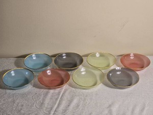 Pastel Gold Rim Glass Dessert Bowl Set of Eight