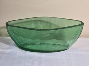 Large Green Seeded Art Glass Centerpiece Bowl
