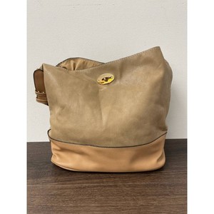 Tan Leather Hobo Shoulder Bag with Gold-Tone Turn Lock