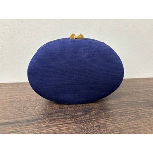 Blue Fabric Clutch Evening Bag with Gold-Tone Clasp