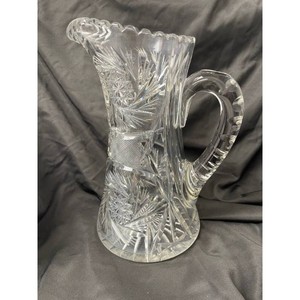 Clear Cut Crystal Pitcher Vase with Scalloped Rim