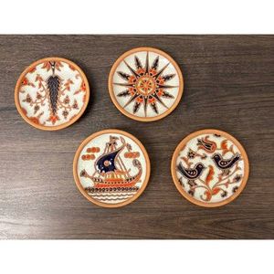 Hand-Painted Terracotta Coasters Set of 4, Greek Motifs