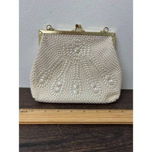 Ivory Beaded Clutch Purse with Gold Frame