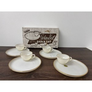 Golden Veil White Porcelain Snack Set 8 Piece 22K Gold