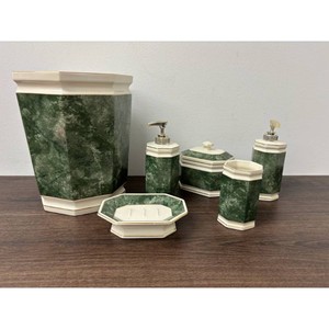 Green Faux Marble Ceramic Bath Accessory Set 4 Pc