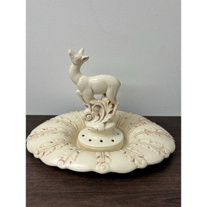 Cream Ceramic Deer Centerpiece Bowl with Figurine