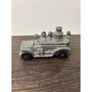 Gray Metal Toy Fire Engine Figurine with Wheels