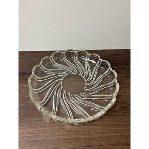 Clear Glass Swirl Footed Bowl with Scalloped Rim