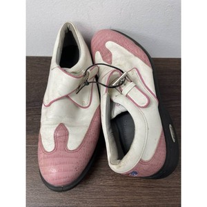 ECCO White Pink Leather Golf Shoes Spiked Pair