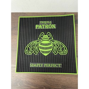 Patrn Black Rubber Bar Mat with Green Logo, Square