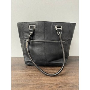 Tignanello Black Pebbled Leather Tote Bag with Zip Pocket