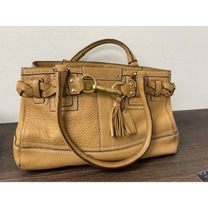 Coach Tan Leather Braided Satchel Handbag with Tassel