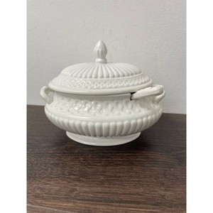White Ceramic Covered Soup Tureen with Ladle, Italy
