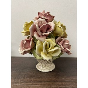 Capodimonte Porcelain Rose Bouquet Vase Italy