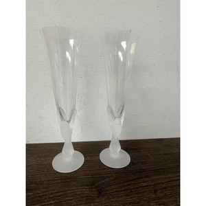 Sasaki Clear Crystal Champagne Flutes with Bird Stem, 2 Pc