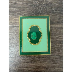 Green Enamel Gold Tone Compact with Mirror and Puff