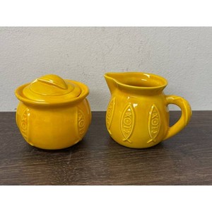 Yellow Ceramic XOXY Sugar Bowl and Creamer Set, 2 Pieces