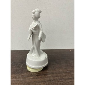 White Porcelain Geisha Figurine with Fan and Base