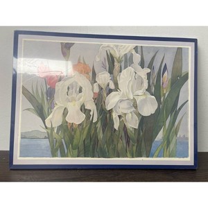 Leah Schwarz White Iris and Skyline Framed Art Print