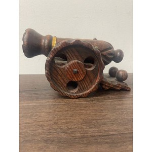 Carved Wood Cannon Model with Brass Accents
