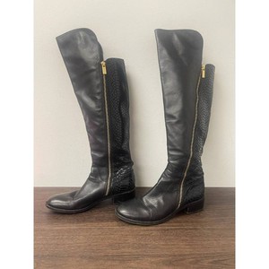 Michael Kors Black Leather Knee-High Boots, MK Logo, Pair