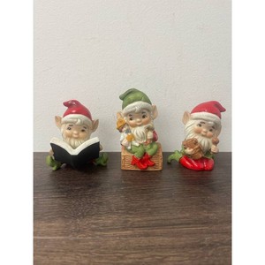 Ceramic Christmas Elf Figurines Set of 3, Red Green White