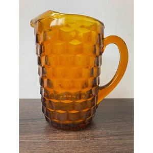Amber Glass Honeycomb Pitcher with Handle and Lid