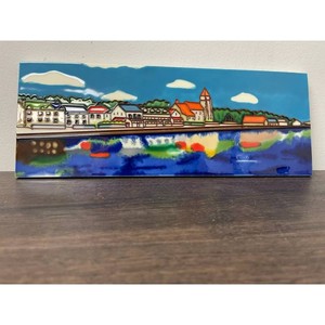 Hand-Painted Ceramic Townscape Wall Plaque 15 in