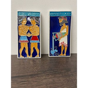 Italian Ceramic Zodiac Wall Plaques Gemini & Aquarius 2 Pc