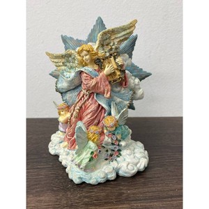 Resin Angel Choir Figurine with Harp and Cloud Base